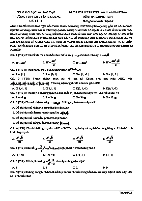 Đề thi thử THPT Quốc gia môn Toán lần II - Mã đề 121 - Năm học 2018-2019 - Trường THPT chuyên Hạ Long (Có đáp án)